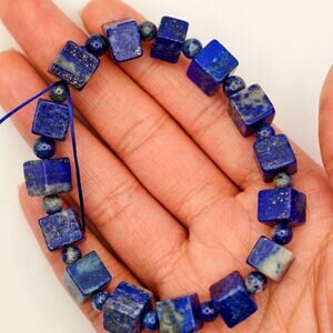 Lapis Lazuli Cube & Round Bead Bracelet